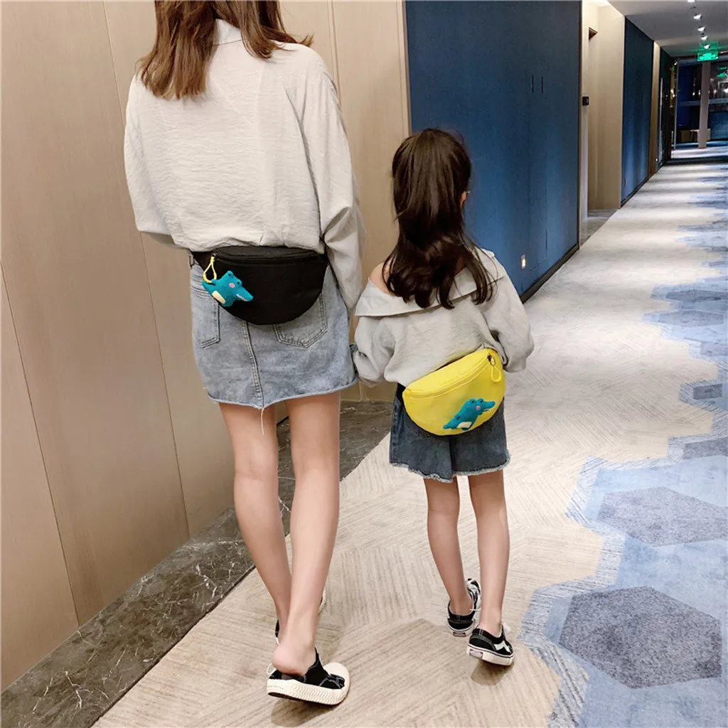 Поясные сумки для детей, дизайнерский милый кошелек для женщин, модная уличная простая нейлоновая сумка на молнии для мамы и ребенка с карманами с динозавром, нагрудная сумка#920