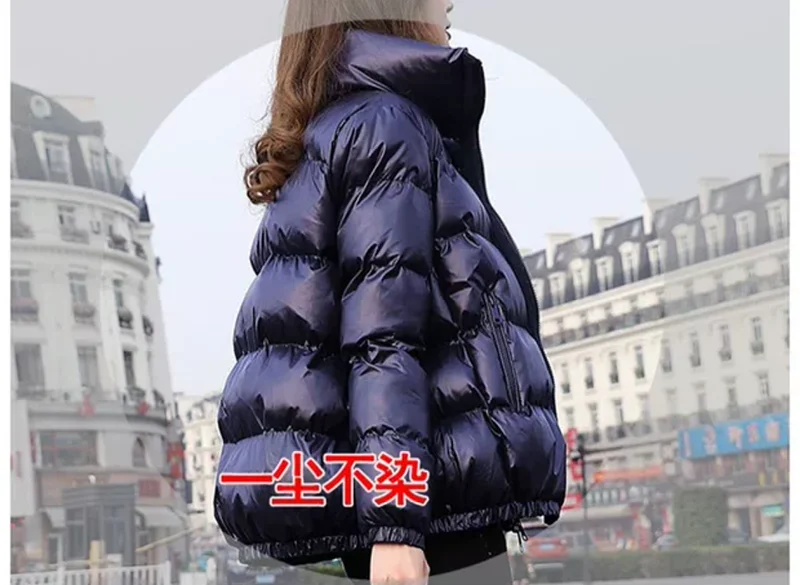 Корейский стиль, зимняя женская куртка со стоячим воротником, однотонная, черная, фиолетовая, женский пуховик, свободный, негабаритный, для женщин, короткая парка