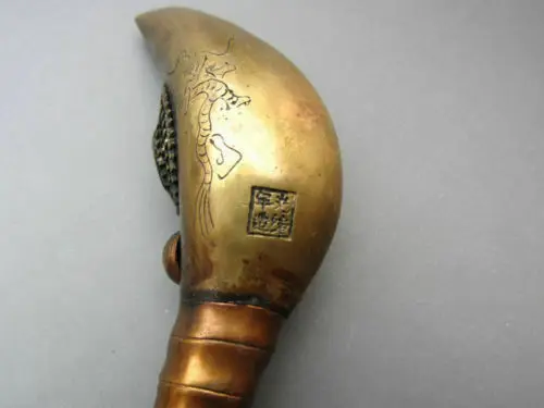 Chinese Old handwork brass bamboo dragon usable superb smoking pipe YT02