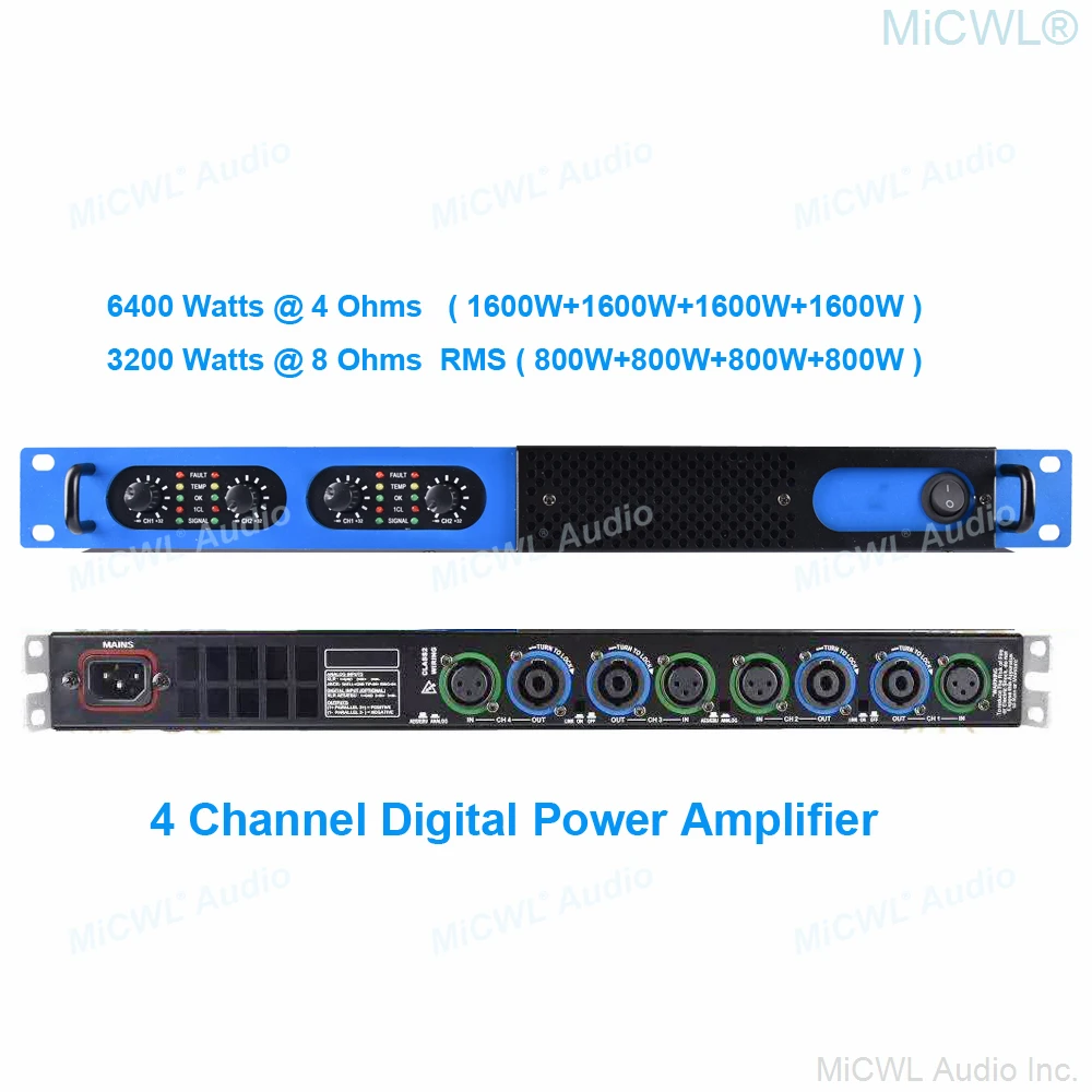 power amplifier 4 Channel 6400 Watts Professional Digital High Power Amplifier AMP Stereo MICWL GB6400 multi zone amplifier Audio Amplifier Boards