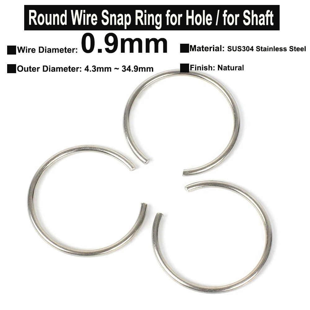Anéis Instantâneos Redondos de Redutor do Furo Circlips para o Eixo od = 4.3 Mm34.9 mm Diâmetro de Fio de 0.2 mm Sus304 10 Pcs Aço Inoxidável