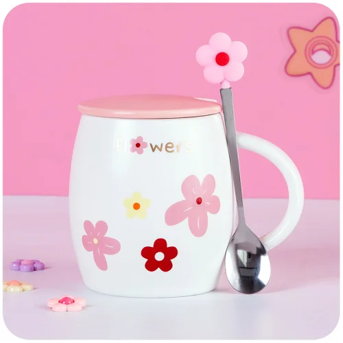 Японская розовая Милая кружка для девочек, креативная белая керамическая кружка, модная с крышкой, ложка, керамическая, zny, домашняя, Студенческая, молочная кружка, MM60MKB - Цвет: D