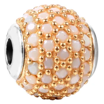 

Top Quality 925 Sterling Silver Bead Charm Gold Color HOPE With White Crystal Beads Fit Essence Bracelet Diy Jewelry