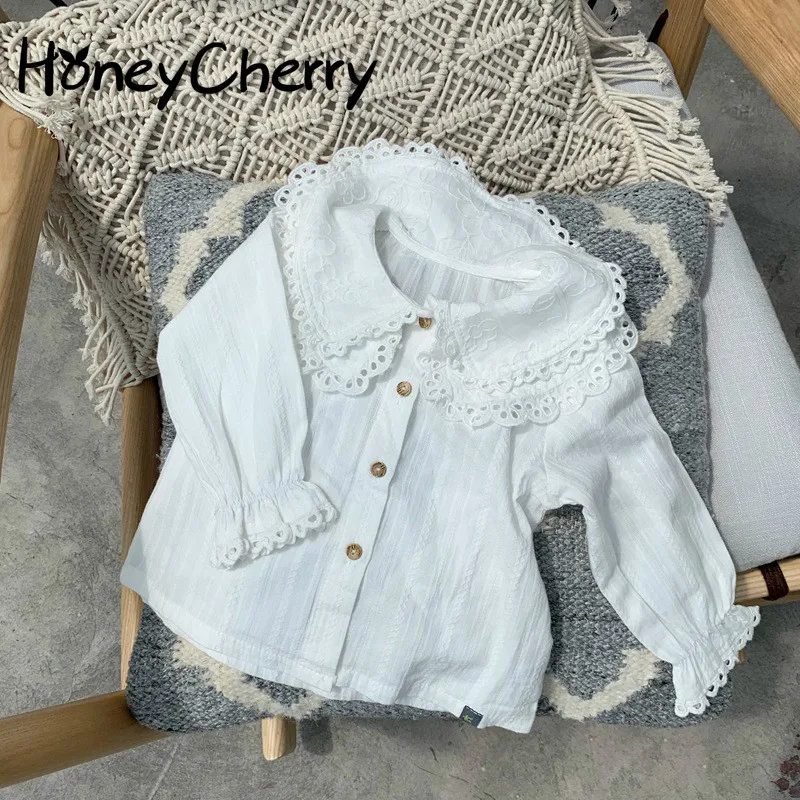 Весна 2020 белая блузка новая хлопковая рубашка принцессы для девочек кружевной