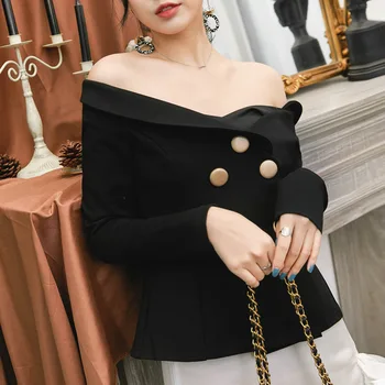 

Sexy V Neck buttons women blazers Casual long sleeve Off Shoulder female blazer jacket Office ladies Slim blazers coats LT983S30