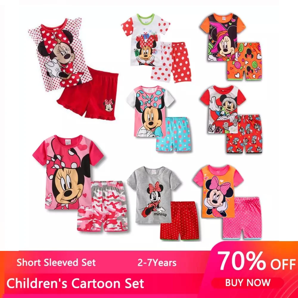 Pijamas de princesa para niños y niñas, conjunto de manga corta de verano, ropa de dormir de dibujos animados de Minnie