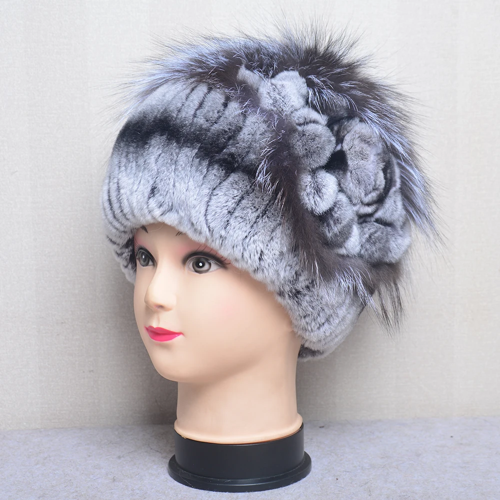 Winter Women 100%Natural Rex Rabbit Fur Cap Lady Warm Authentic Rex Rabbit Fur Caps Good Elastic Real Fur Hats Warm Beanies 5