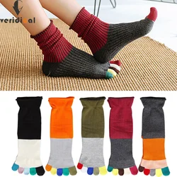 Toe Short Socks Women Girl Cotton Striped Patchwork Colorful Fashion Sweat-Absorbing Harajuku 5 Finger Happy Socks 4 Seasons
