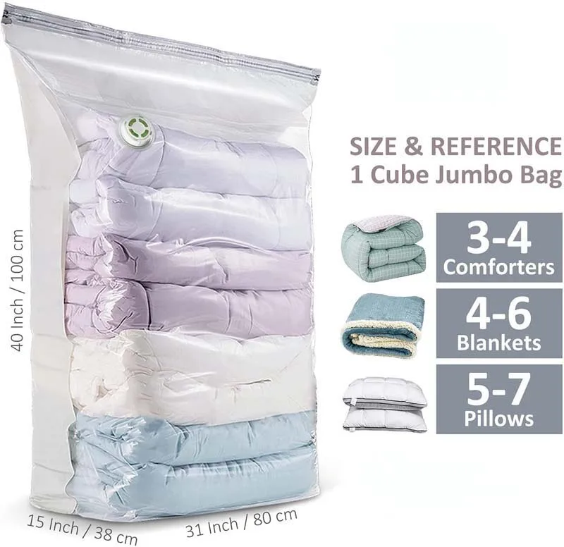 Cube Vacuum Space Saver Bags Jumbo Size 5 Pack of 31x39 inch Extra Large  Compressed Closet Organizers and Storage Bags for Comforters, Pillows,  Beddings, Blankets, Coats, No Pumps Needed 