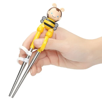 

1 Pair Reusable Cute Bee Stainless Steel Corrective Multi-Step Practice Learning Training Chopstick for Kids Baby