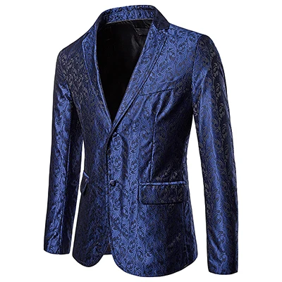 Осенняя модная мужская куртка в английском стиле, деловой Повседневный блейзер с принтом, однотонный костюм с вышитыми цветами, пальто, европейский размер - Цвет: Тёмно-синий