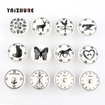 

1PC Porcelain Cupboard Door Knob Pastoral Country Cottage Furniture Cabinet Knobs Clock Animal Printed White Ceramic drawer Pull