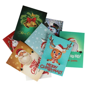 

New 5D Diamond Painting Christmas Cards Diamond Embroidery Birthday Paper DIY Greeting Postcards Cartoon Craft Kids Gift 8PCS
