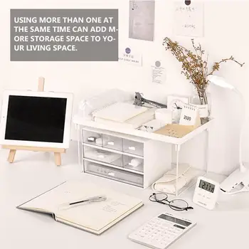 

1Pc Desktop Collapsible Storage Rack Stationery Sundries Rack Foldable Desktop Shelf Desktop Storage Rack (Size L White)