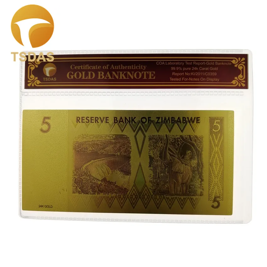 Luxury Zimbabwe Gold Banknotes New Year Gifts Colored Foil Bill with COA Frame for Collection|Золотые банкноты| |