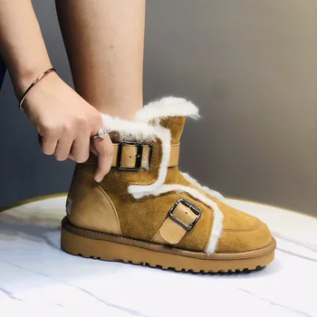 

Luxury brand snow boots women's new winter shoes genuine leather color buckle ankle boots keep warm snow boots bottes femme