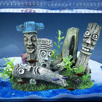 

Easter Island Moai Portrait Aquarium Fish Tank Landscaping Decoration Vintage Home Resin Hideaway Shrimp Breeding Hiding