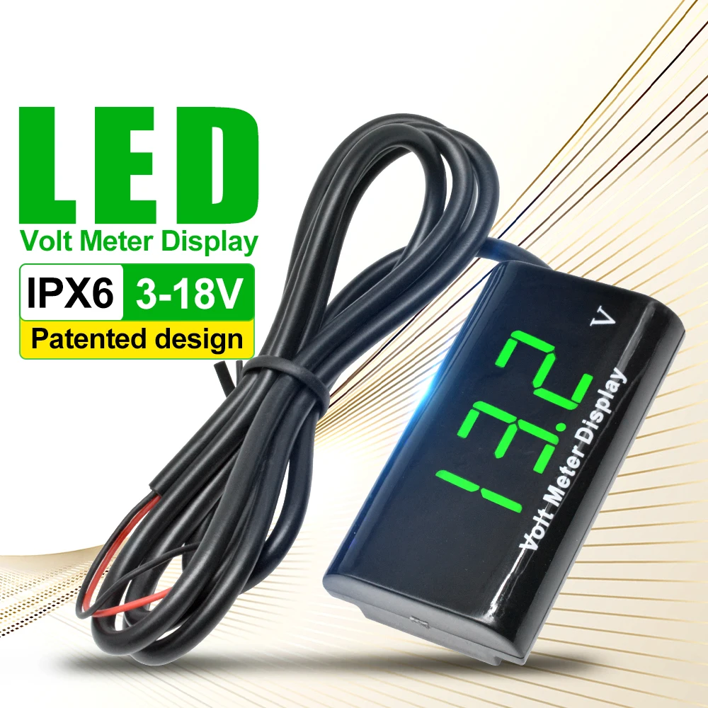 Green IPX6 DV 3-18 в цифровой вольтметр для мотоцикла 12 в автомобильный измеритель напряжения Вольт литий-свинцово-кислотная батарея Емкость Тестер монитор детектор - Цвет: Green