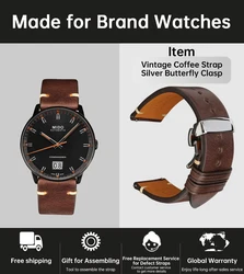 Premium Genuine Leather Quick Release Watch Band Strap for 21mm (CoffeeButterflyClasp)