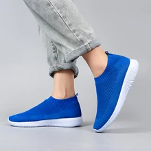

Plus Size 46 Breathable Mesh Platform Sneakers Women Slip on Soft Ladies Casual Running Shoes Woman Knit Sock Shoes Flats