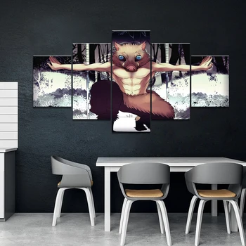 

5 Panels HD Anime Boy Picture Hashibira Inosuke Demon Slayer Kimetsu No Yaiba Poster Animation Art Wall Decor Paintings