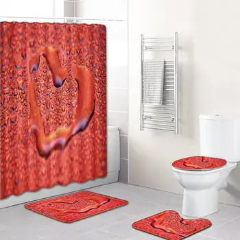 

4Pcs/Set Valentine's Day Waterproof Shower Curtain Polyester Bath Curtain Home Bathroom Curtains with Hooks Shower Curtains