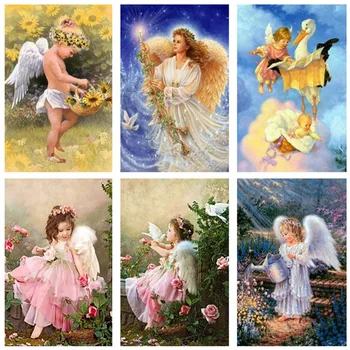 

Diamond Mosaic 5D Full Drill Rhinestone Little Girl Angel Canvas Paintings By Numbers Flame Skull Cross-Stitch Kit Home Decor