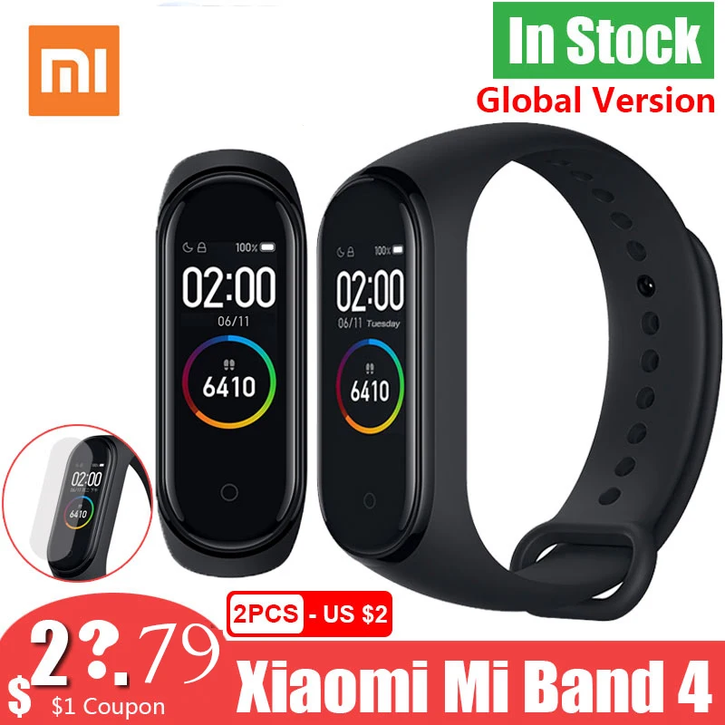 Смарт браслет Xiaomi Mi Band 4 глобальная версия цветной экран 3 пульсометр фитнес
