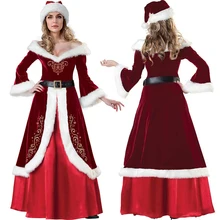 CALOFE M-2XL, Женский Рождественский костюм Санта Клауса, комплект с платьем размера плюс, платья Санта-Клауса со шляпой, одежда для костюмированной вечеринки
