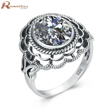 

Genuine 925 Sterling Silver Women Rings Cute Flower Silver White Gold Color AAA Cubic Zircon Fashion Ring Jewellery Favourite