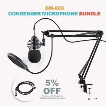 

BM800 Condenser Microphone Kit Studio Pro Audio Recording Arm Stand Shock Mount