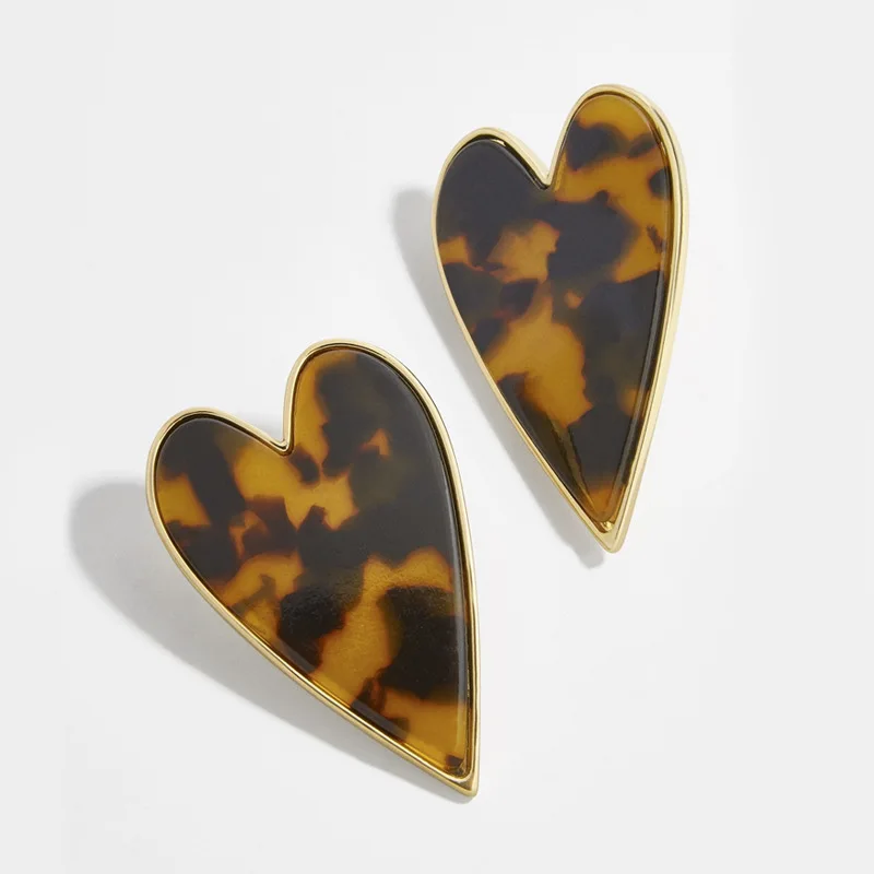 New Lady's Vintage Leopard Acetic Acrylic Heart Stud Earring Fashion Acrylic Statement Earrings For Women Accessories