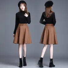 Женская Осенняя зимняя короткая плиссированная юбка с поясом, мягкая дышащая черная Темно-Синяя Женская Корейская юбка