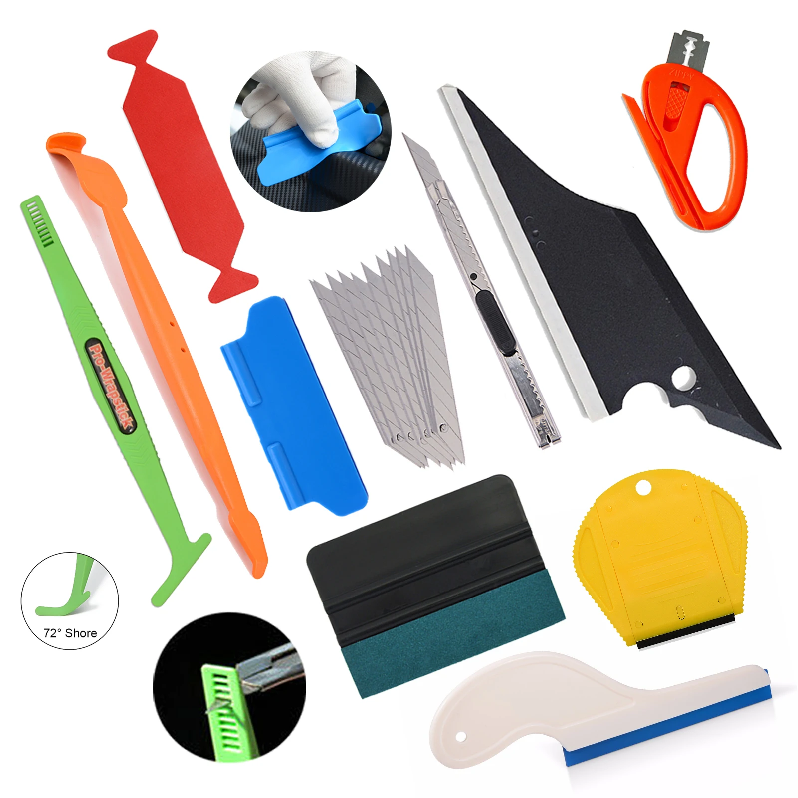 

EHDIS Carbon Fiber Film Scraper Magnet Squeegee Vinyl Wrap Sticker Cutter Blade Styling Tool Kit Window Tint Car Accessories Set