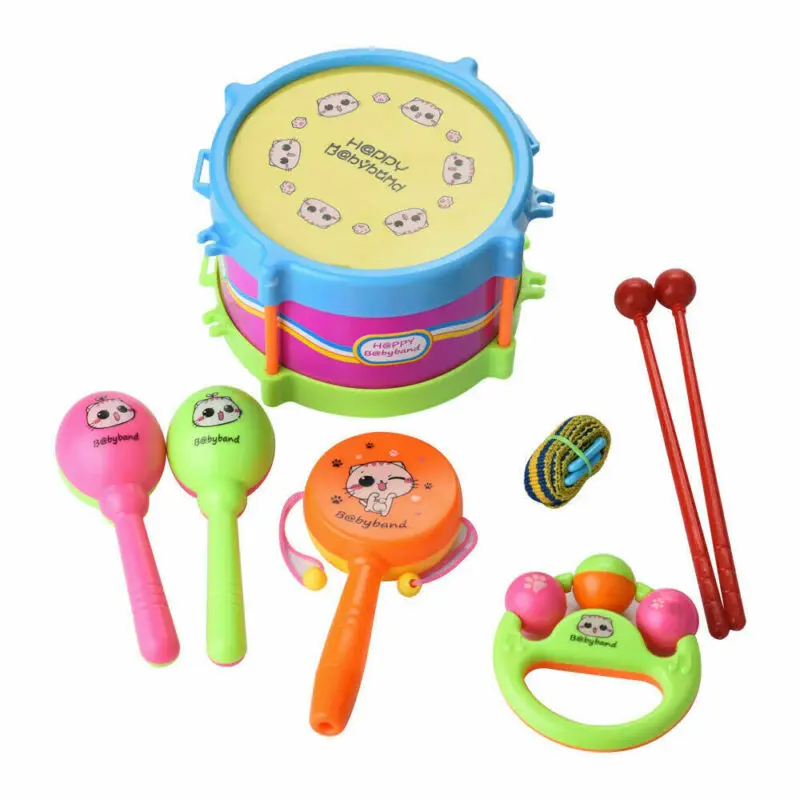 5 pièces nouveau-né bébé enfants rouleau tambour Instruments de musique Kit de bande enfants jouet cadeau