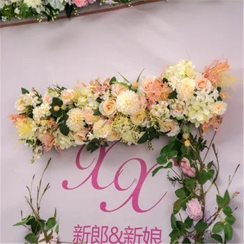 

50cm Length Silk Flower Row with Foam DIY Arch Flower Row Acanthosphere Rose Peony Mix Flower for Wedding Backdrop Decoration