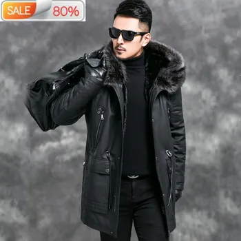 

2020 New Genuine Cow Leather Jacket Men Warm Winter Parka Real Coat Raccon Collar Mink Fur Liner Jackets 4545