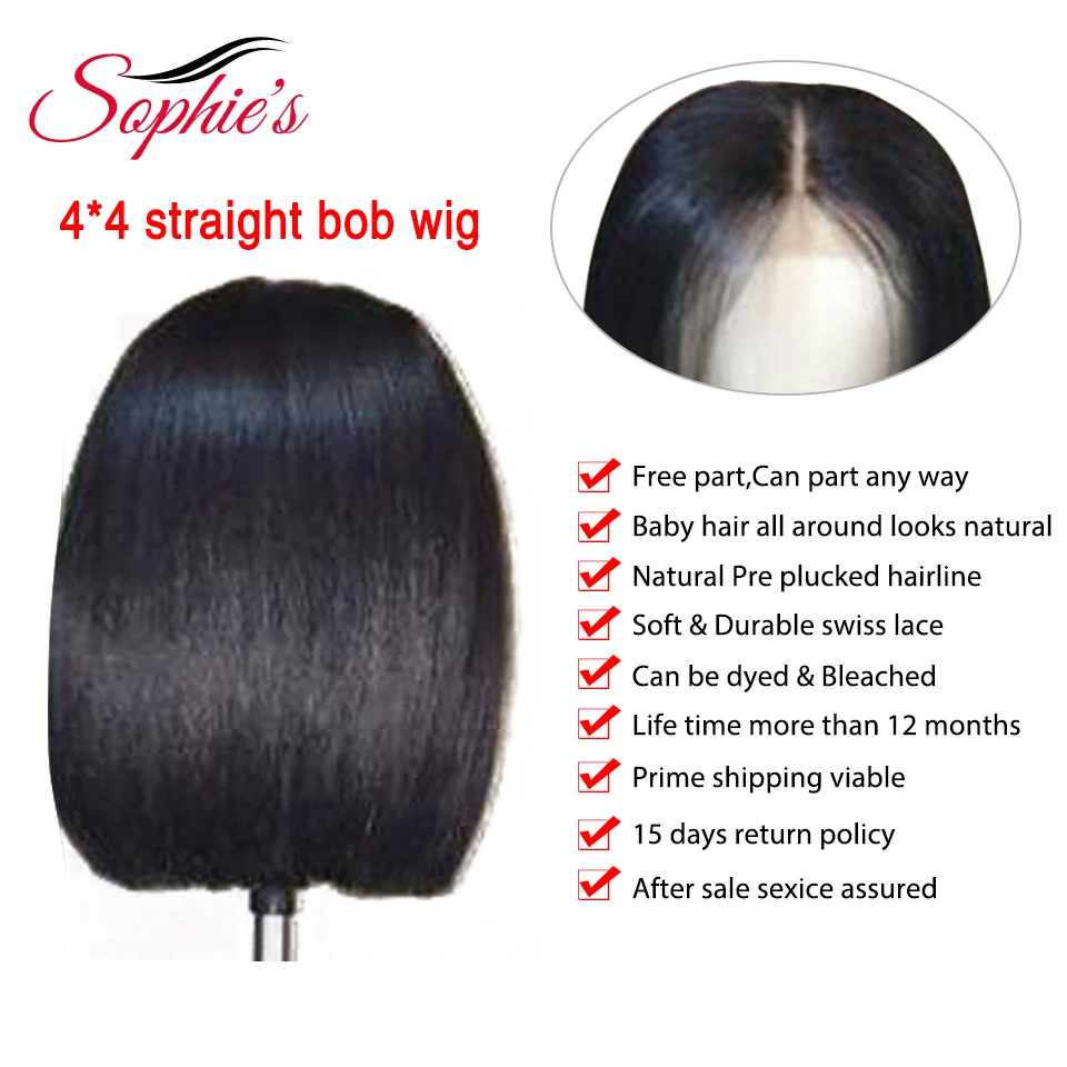Skup Sophie peruki z krótkim bobem dla czarnych kobiet nie Remy proste włosy ludzkie peruka 4 cal 100% ludzki włos peruki maszynowo bez zapachu h. NINA peruki