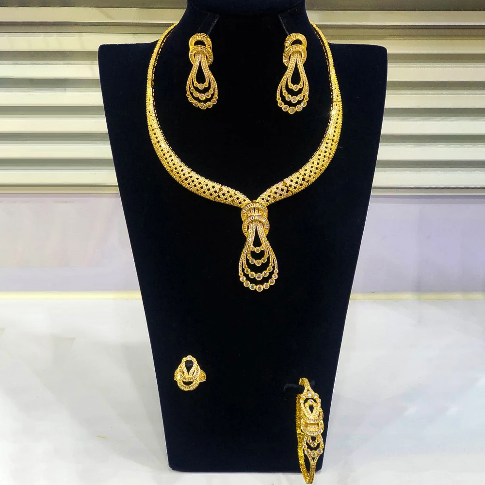 Soramoore Bowknot 4Pcs African Jewelry Sets for Women Wedding Luxury Naija Dubai Set Cubic Zirconia Bridal | Украшения и