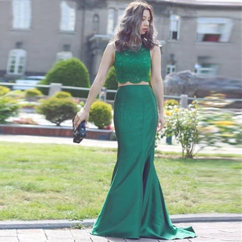 

Verngo Green Lace Evening Dresss Long Mermaid Party Gown Crop Top Formal Dress Ukienka Wizytowa