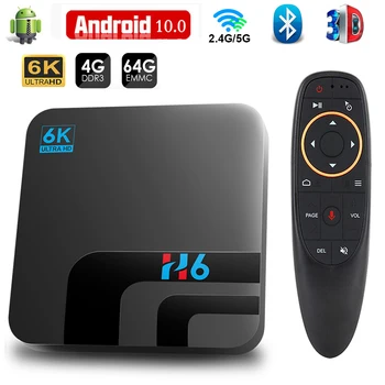 Decodificador de Señal Android TV Box con Android 10, Dispositivo con 4 GB, 64 GB, 32 GB, Reproductor Multimedia de Vídeo H.265, 6K 3D, 2,4 G, 5 gHz, Wifi, Bluetooth, para Televisión Inteligente