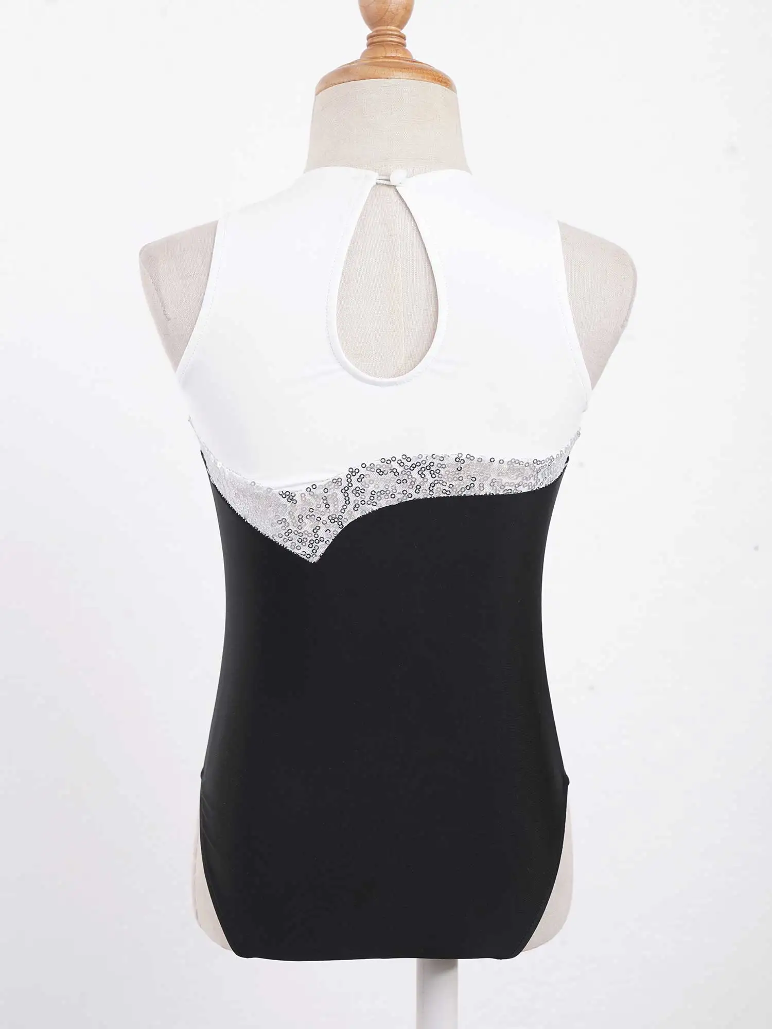 Child Kids Girls Sleeveless Shiny Sequins Keyhole Back Gymnastics Ballet Dance Leotard Gymnastics Bodysuit for Girls Dance Wear