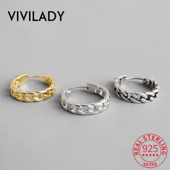 

VIVILADY Korean Trendy 925 Sterling Silver Chain Circle Women Hoop Earrings Gold Silver Color Vintage Female Jewlery Brincos