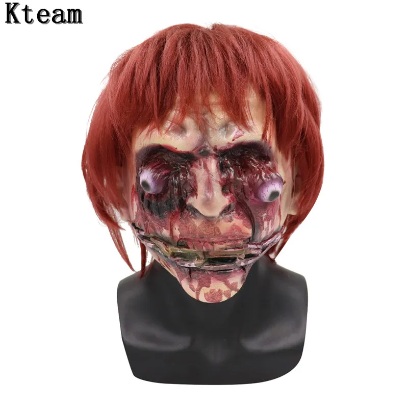 

Brown Hair Horror Rotten zombie devil Mask skull cover Bloody Zombie Mask Melting Face Adult Latex Costume Halloween Scary Prop