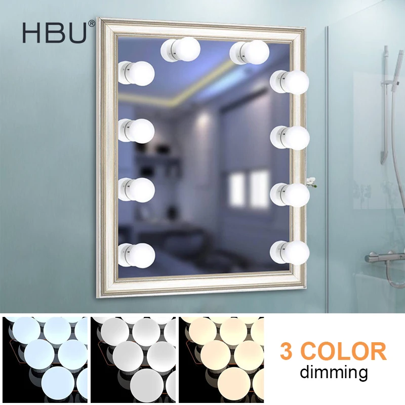 

3 Modes Colors Makeup Led mirror Lights Touch Dimming Vanity Dressing Table Lamp Bulb USB 12V Make Up Mirror Bathroom Wall Lamp