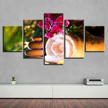 

5D DIY Embroidery Diamond Picture Scenery Home Decor 5 Pcs Painting Pink Flower Stone Spa Full Round Drill Cross Stitch Wall Art