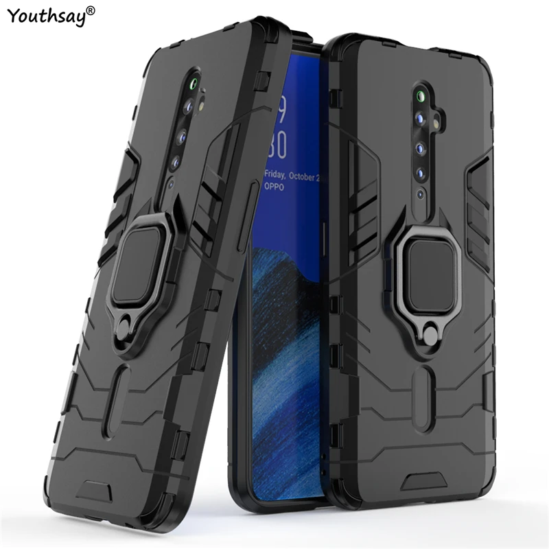 

For OPPO Reno2 Z Case For OPPO Reno2 Z Cover Finger Ring Robot Rubber Armor Hard PC Protective Phone Case For OPPO Reno2 Z Cover