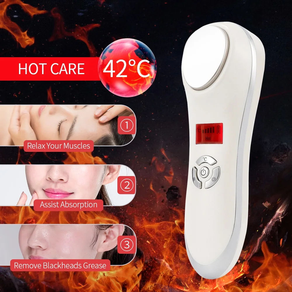 Facial Hot&Cold Vibration Massager Ice Skin Care Cryotherapy Calm Skin Shrink Pores Warm Heating Relax Skin Lifting Device 4