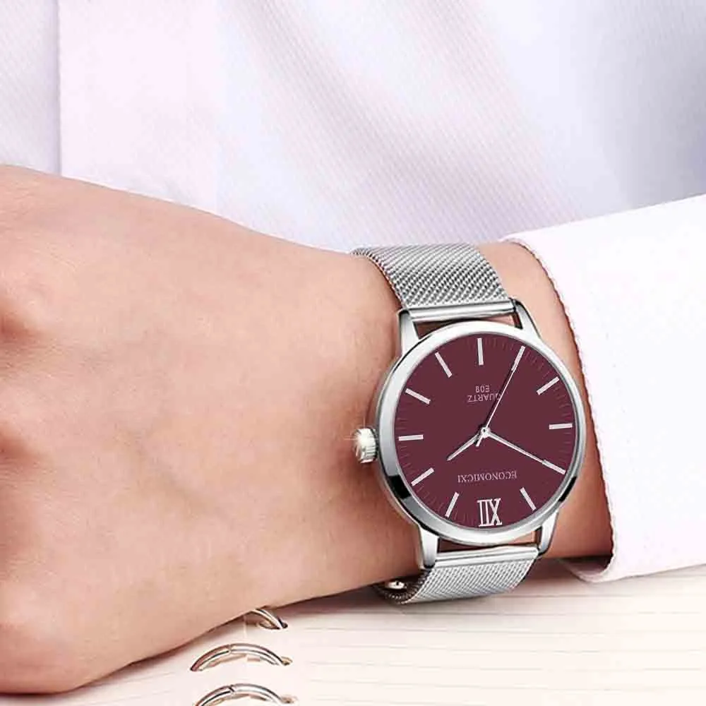 

Men's Fashion Business Watch Simple Stainless Steel Mesh Belt Wild Men's Quartz Relogio Masculino @7