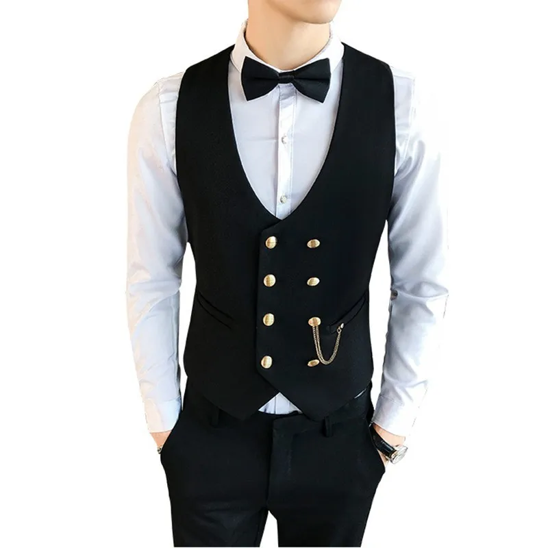 

2020 Suit Vest Men Sleeveless Vest Fashion Spring Plus Size Waistcoat Double-breasted Chaleco Hombre Solid Slim Fit Vest Men